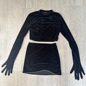 VELVET BLACK SET/TOP and MINI SKIRT AS IS/ WORN ONCE